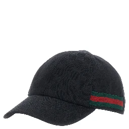 Black Baseball Cap with Web Detail on the Side in GG Canvas for Men