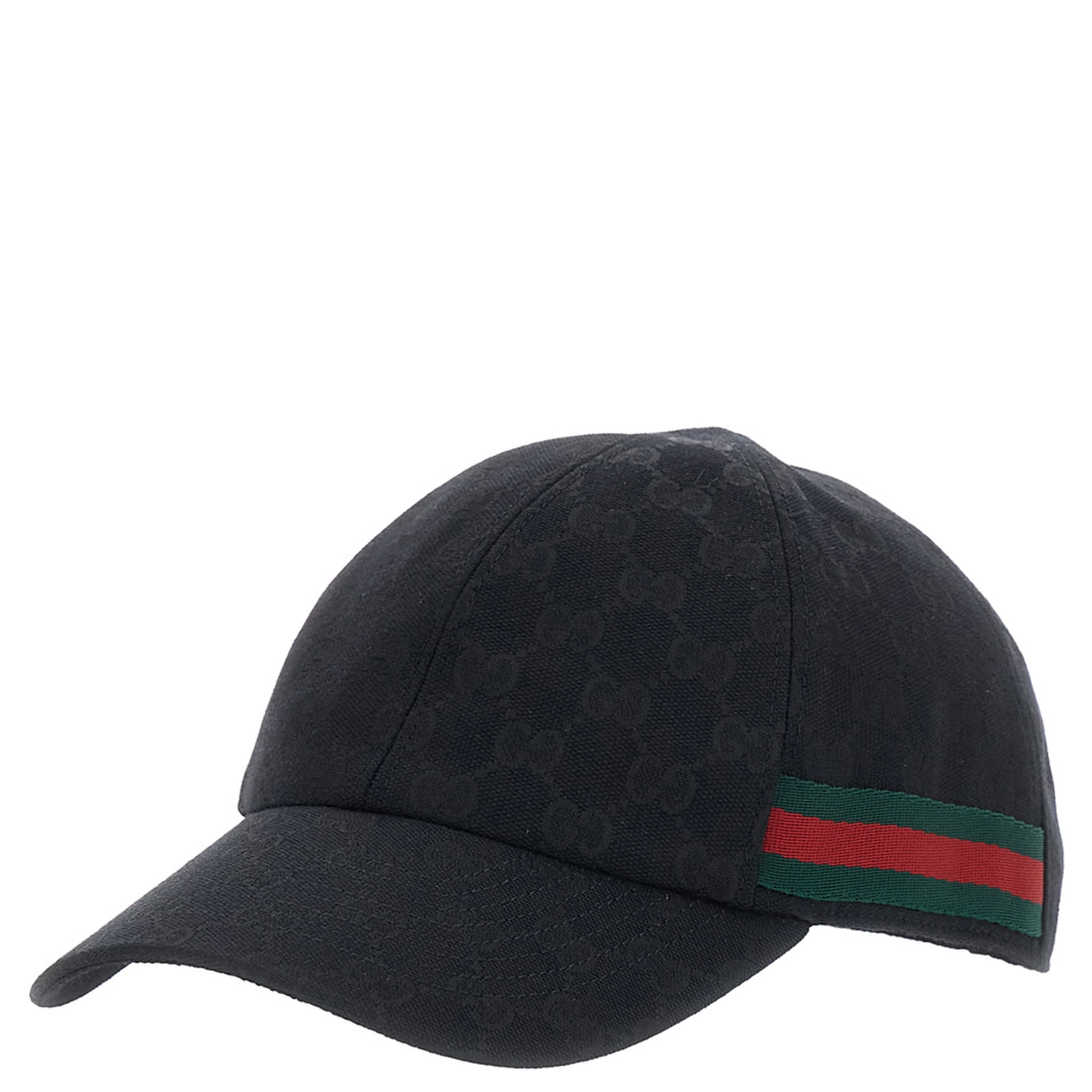 Black Baseball Cap with Web Detail on the Side in GG Canvas for Men