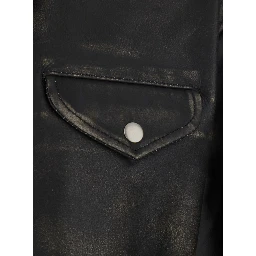 Black Jacket with classic collar and halfbelt in leather for men