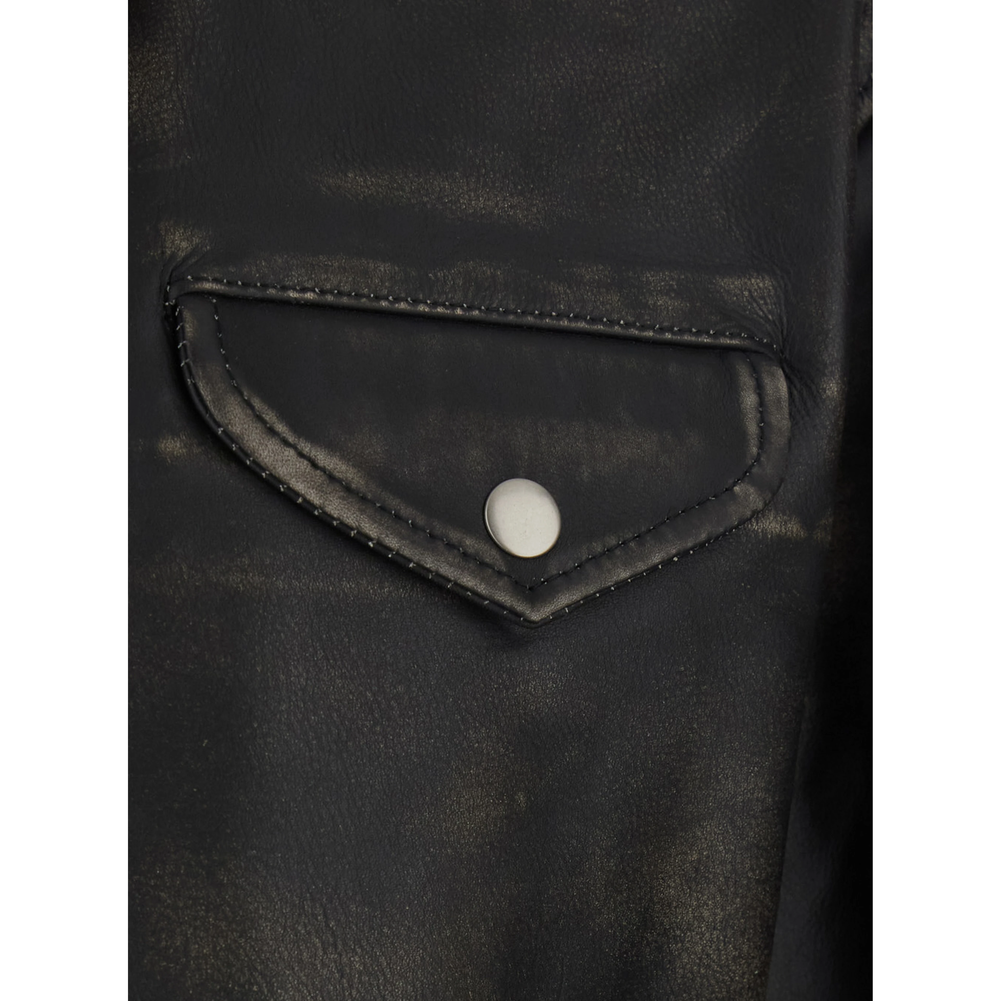 Black Jacket with classic collar and halfbelt in leather for men