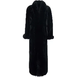 Black Long fur coat with reversible design in eco-fur for women