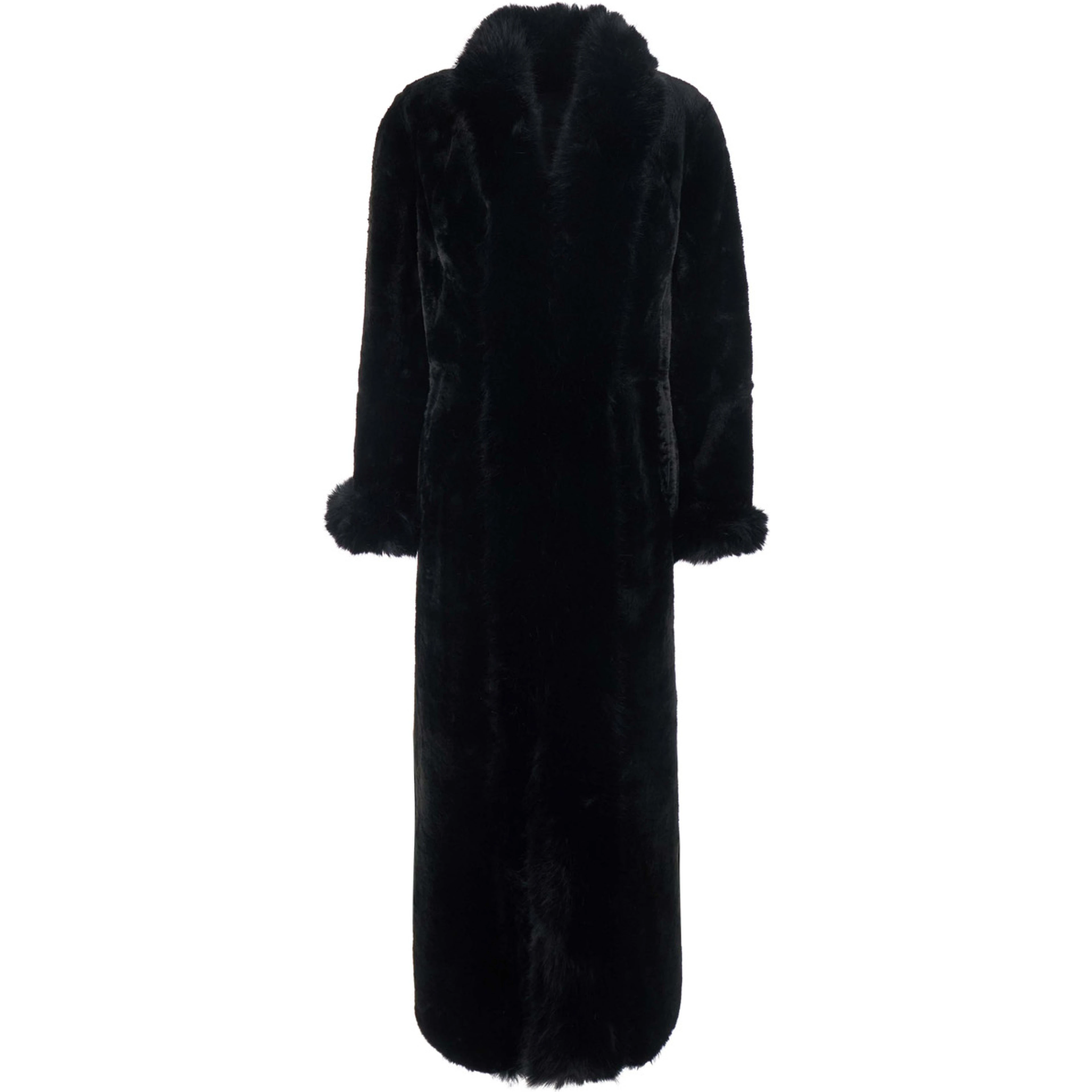Black Long fur coat with reversible design in eco-fur for women