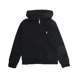 Black Hooded Sweatshirt with Pony Embroidery on the Front in Cotton Boy