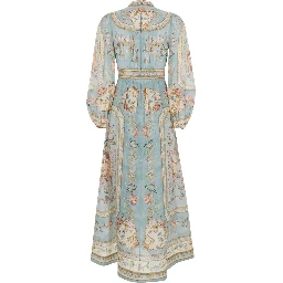 Roselight multicolor long dress with V-neck and floral motif all-over in linen women