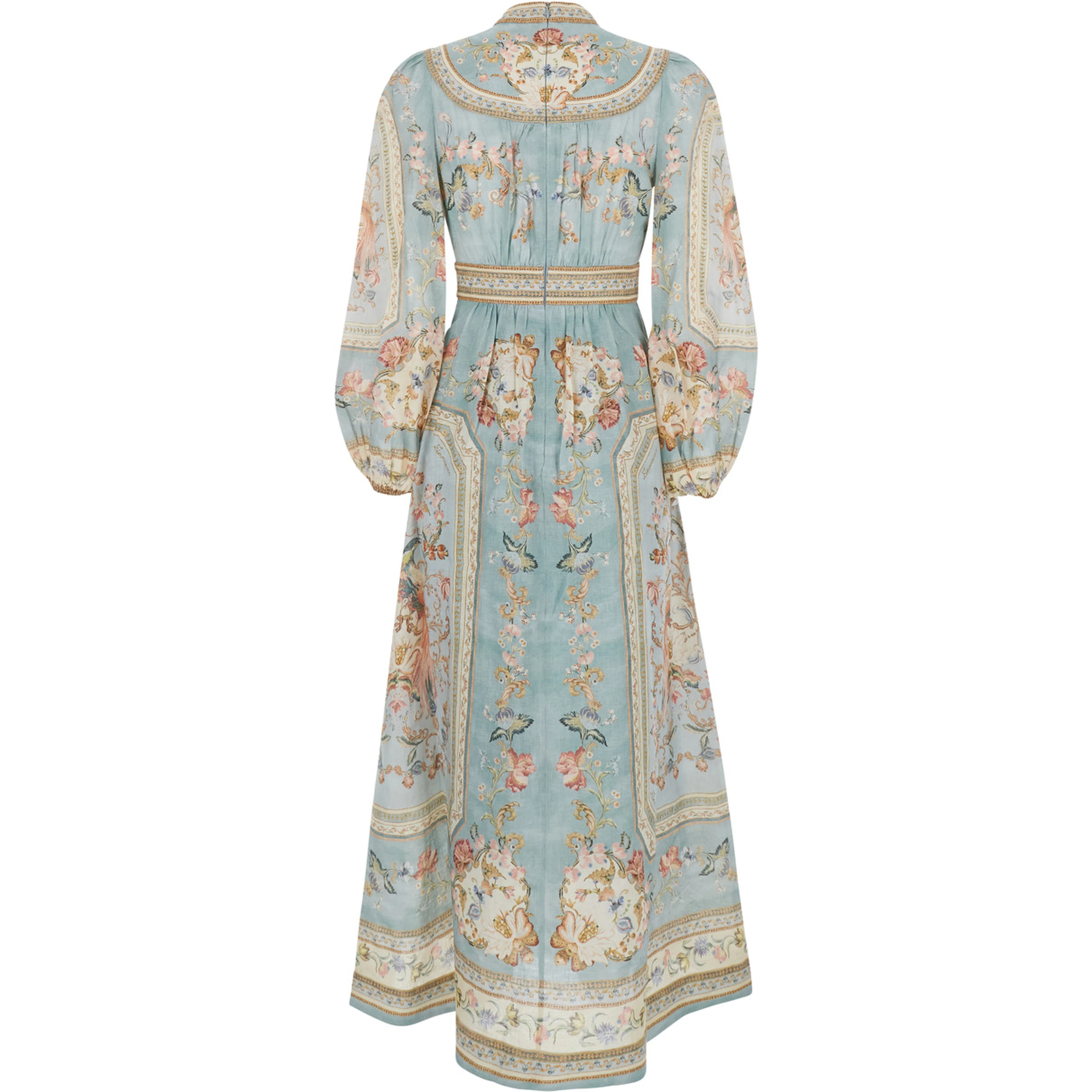 Roselight multicolor long dress with V-neck and floral motif all-over in linen women