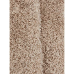 Beige High-neck coat with hidden front closure in beige ecofur for women