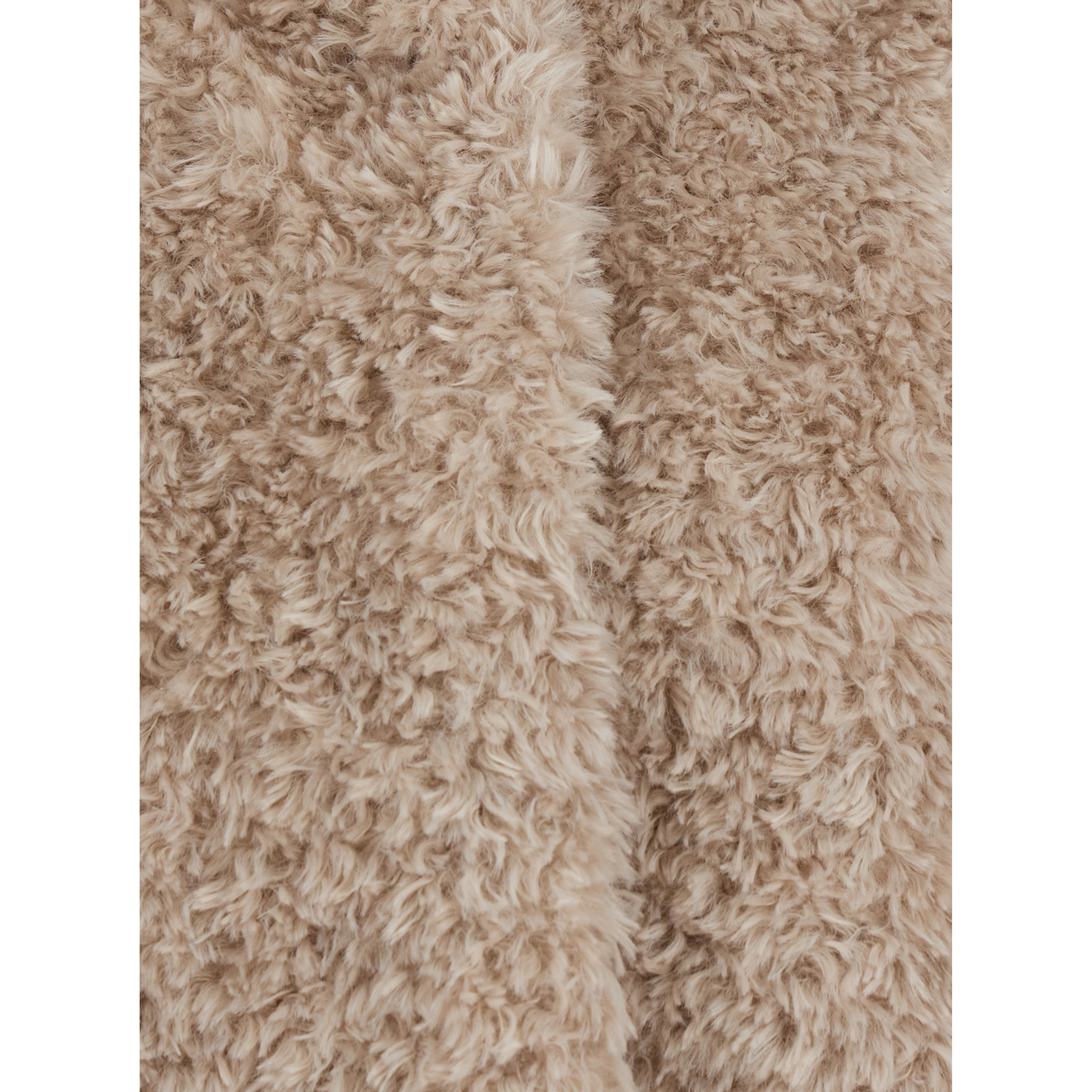Beige High-neck coat with hidden front closure in beige ecofur for women
