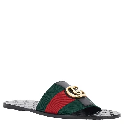 Riviera Black Sandals with Web stripe and metallic GG logo in leather and Tech Fabric men
