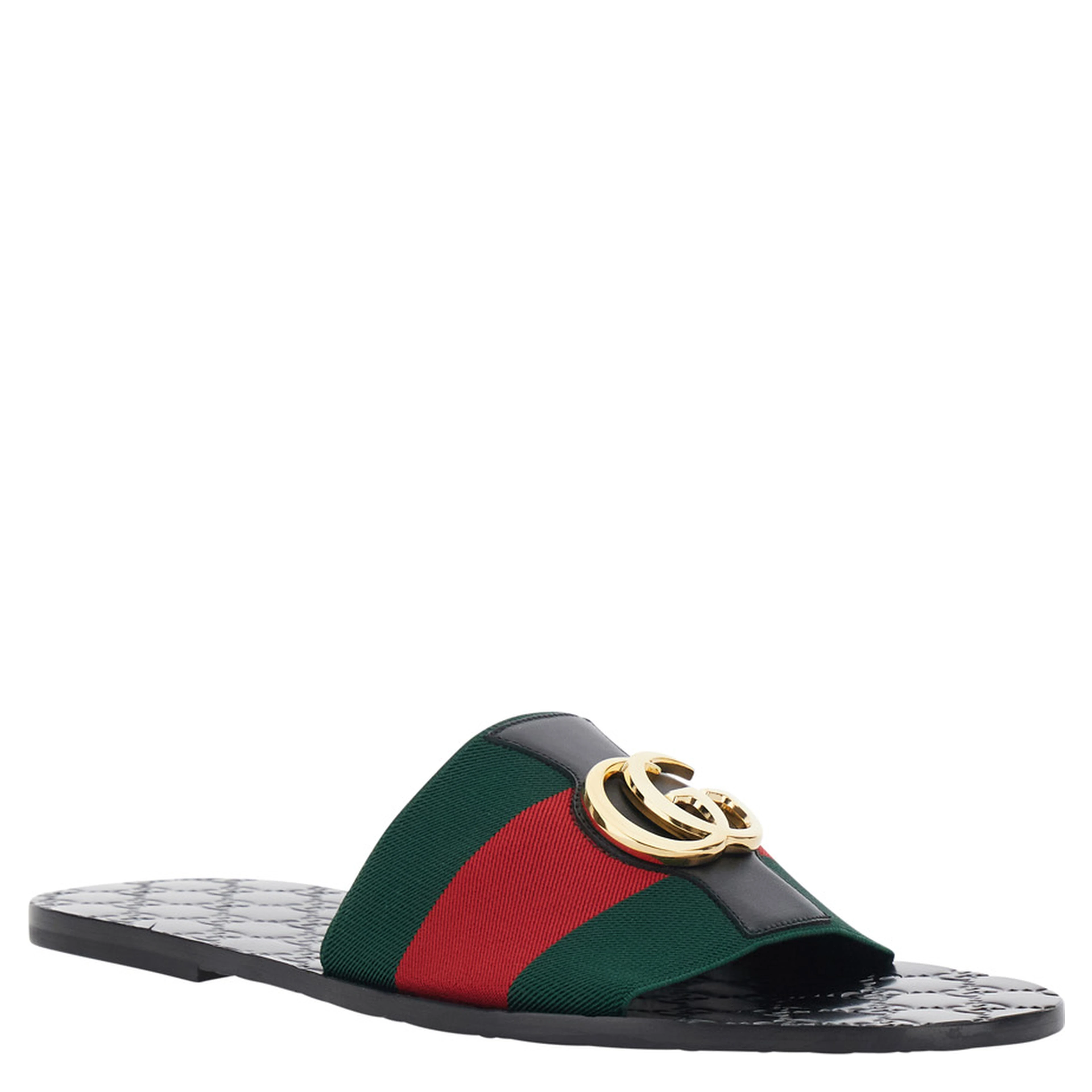 Riviera Black Sandals with Web stripe and metallic GG logo in leather and Tech Fabric men