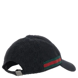 Black Baseball Cap with Web Detail on the Side in GG Canvas for Men