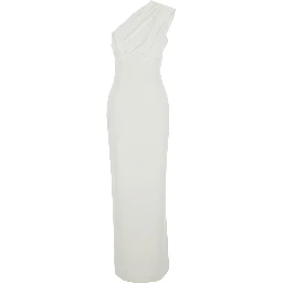 Gracie White long dress with One-Shoulder Design and Draping in Tech Fabric for Women