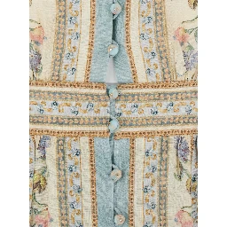 Roselight multicolor long dress with V-neck and floral motif all-over in linen women