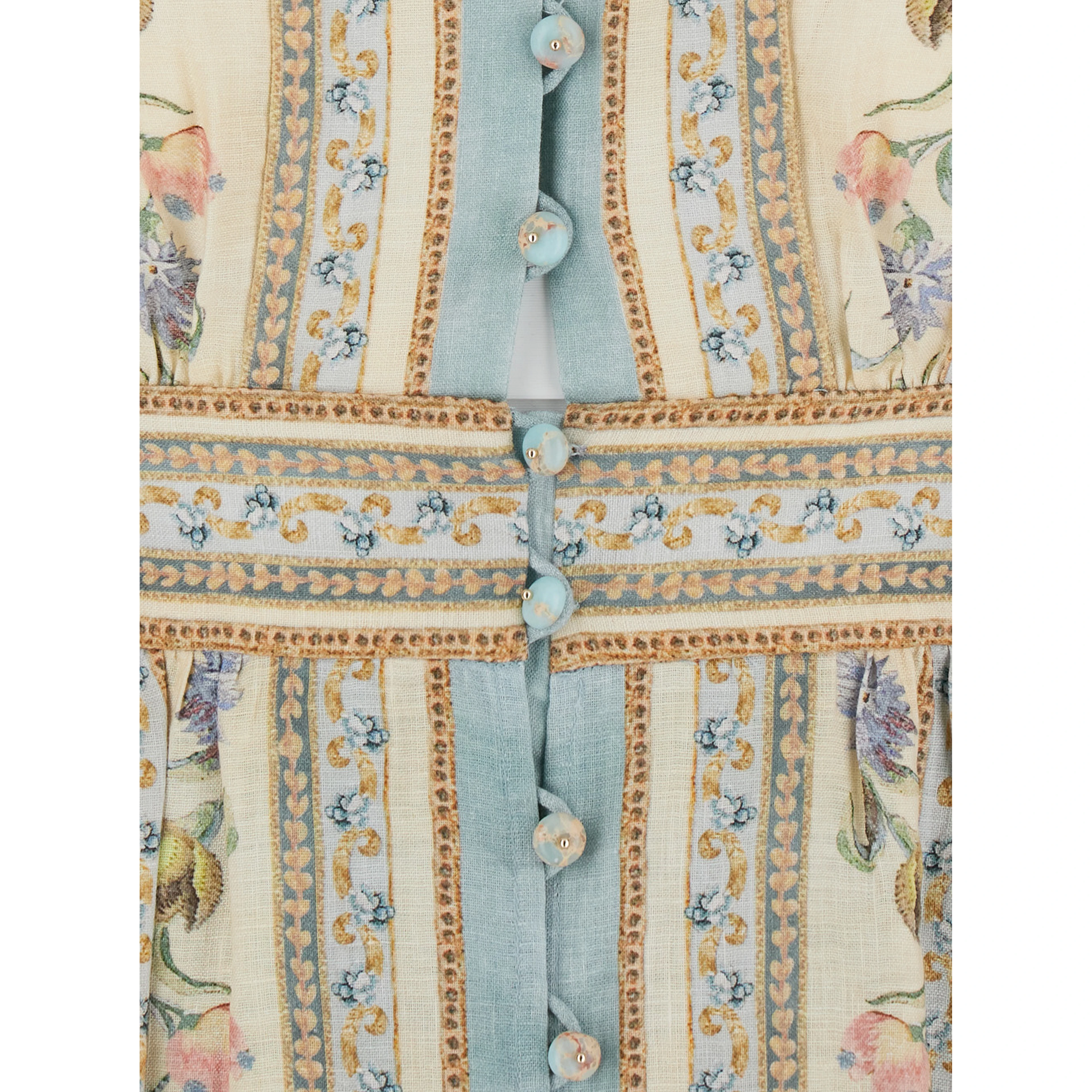 Roselight multicolor long dress with V-neck and floral motif all-over in linen women