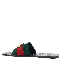 Riviera Black Sandals with Web stripe and metallic GG logo in leather and Tech Fabric men