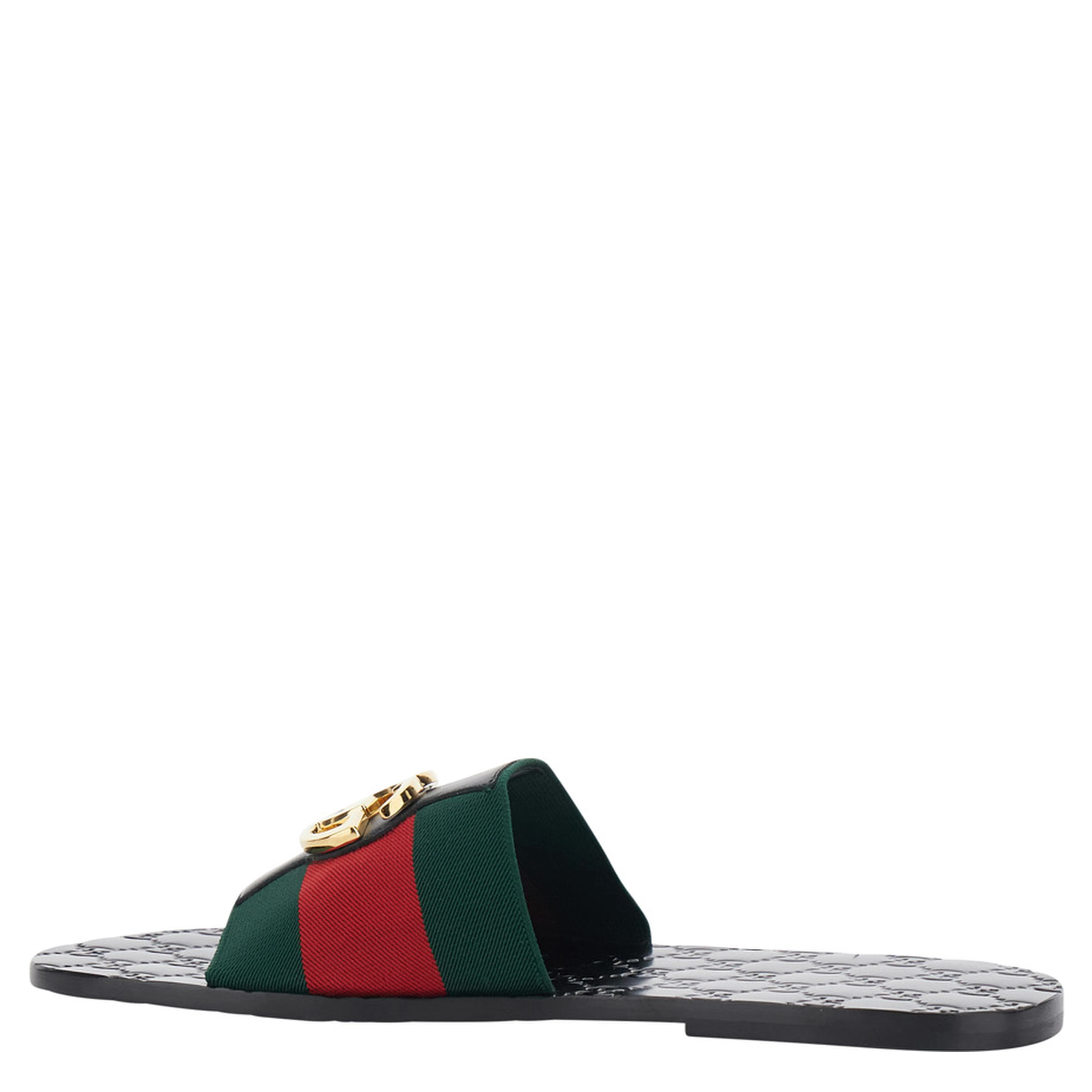 Riviera Black Sandals with Web stripe and metallic GG logo in leather and Tech Fabric men