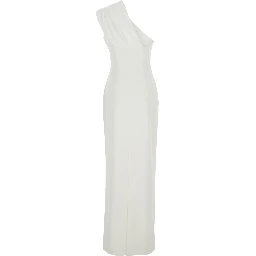 Gracie White long dress with One-Shoulder Design and Draping in Tech Fabric for Women