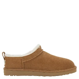 Beige Mule with logo on the side and faux fur lining in suede for men