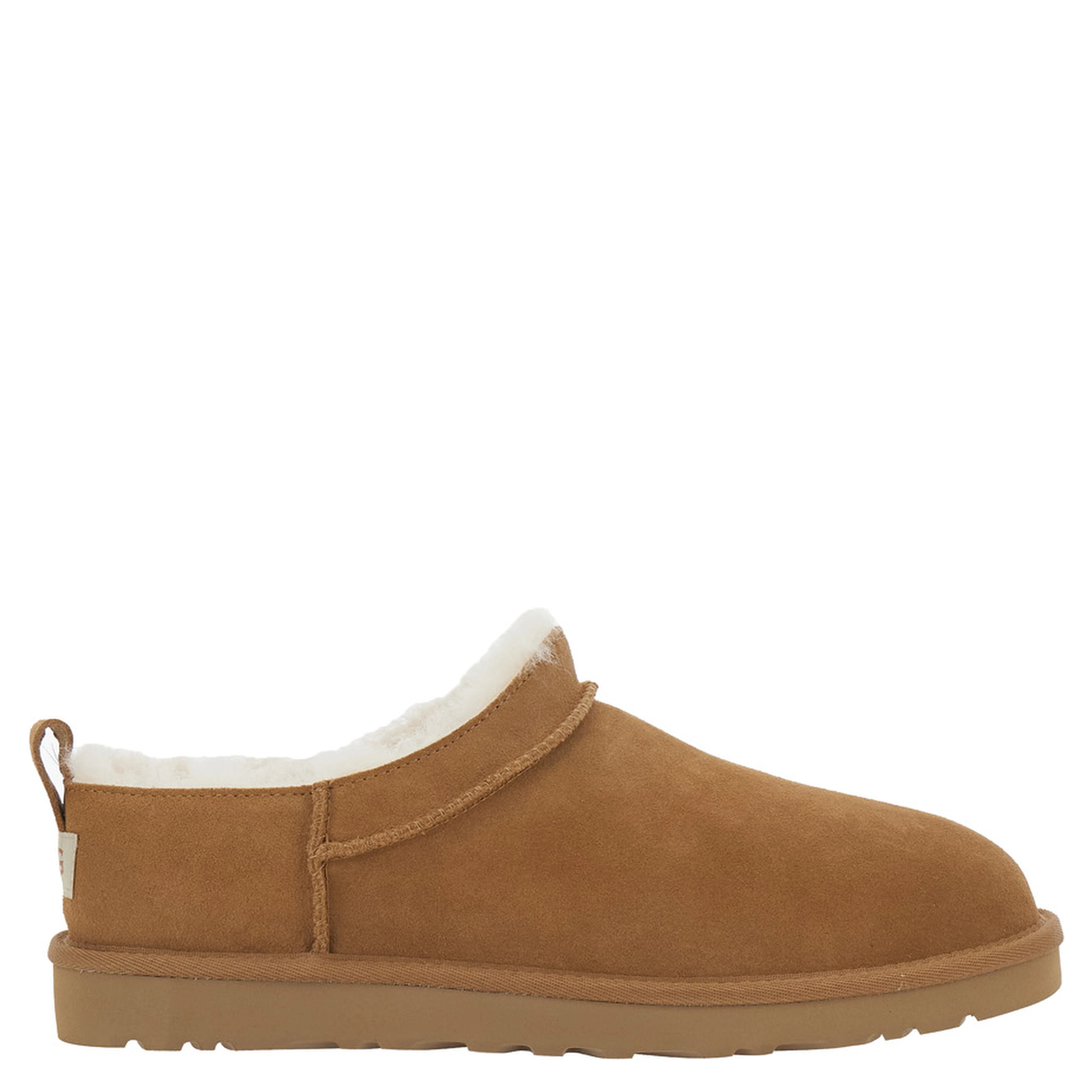 Beige Mule with logo on the side and faux fur lining in suede for men
