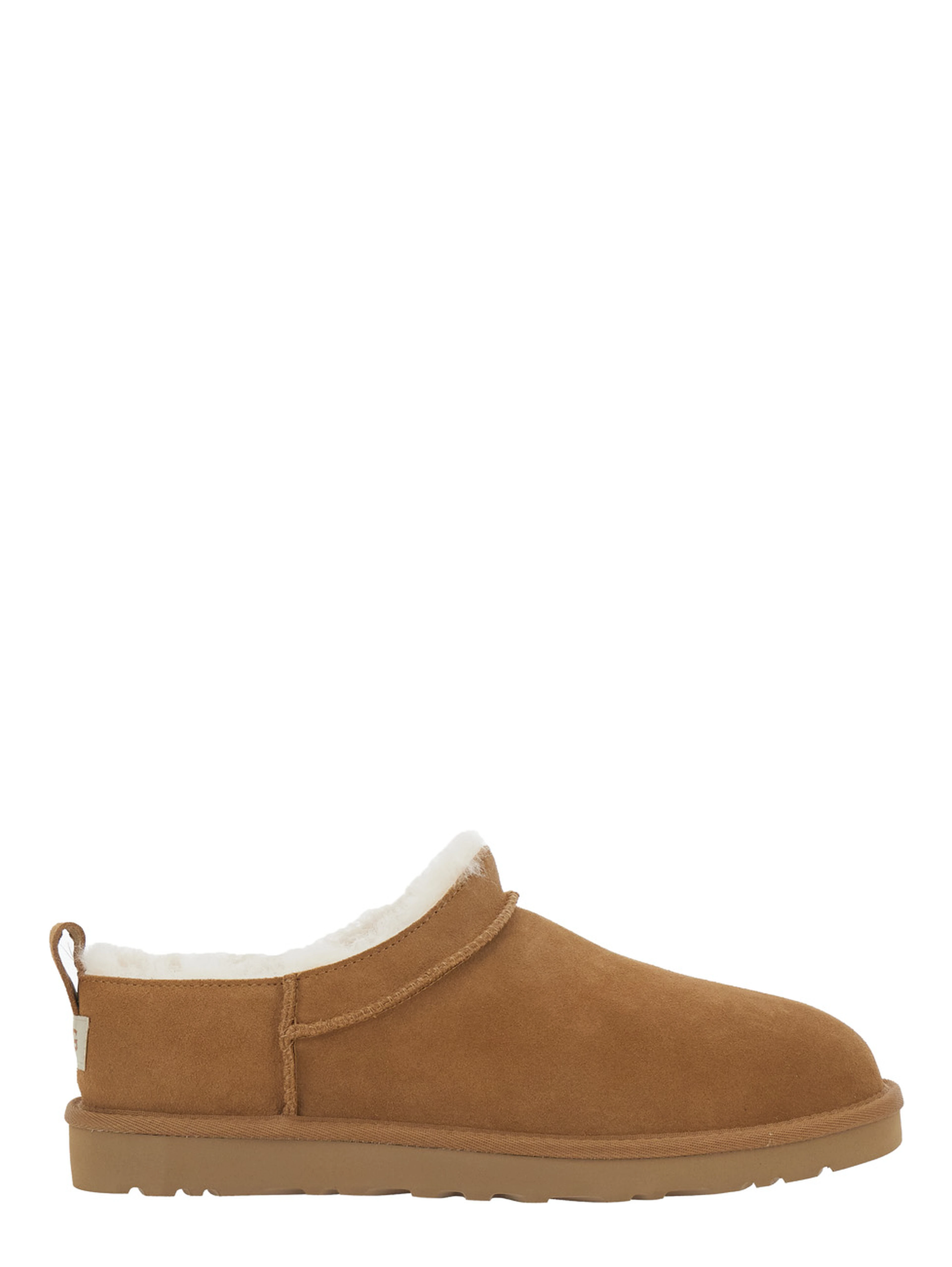 Beige Mule with logo on the side and faux fur lining in suede for men