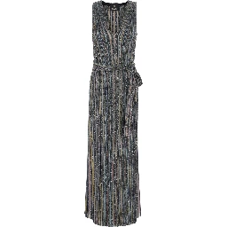 multicolor Long dress with V-neck and all-over applied sequins in viscose for women