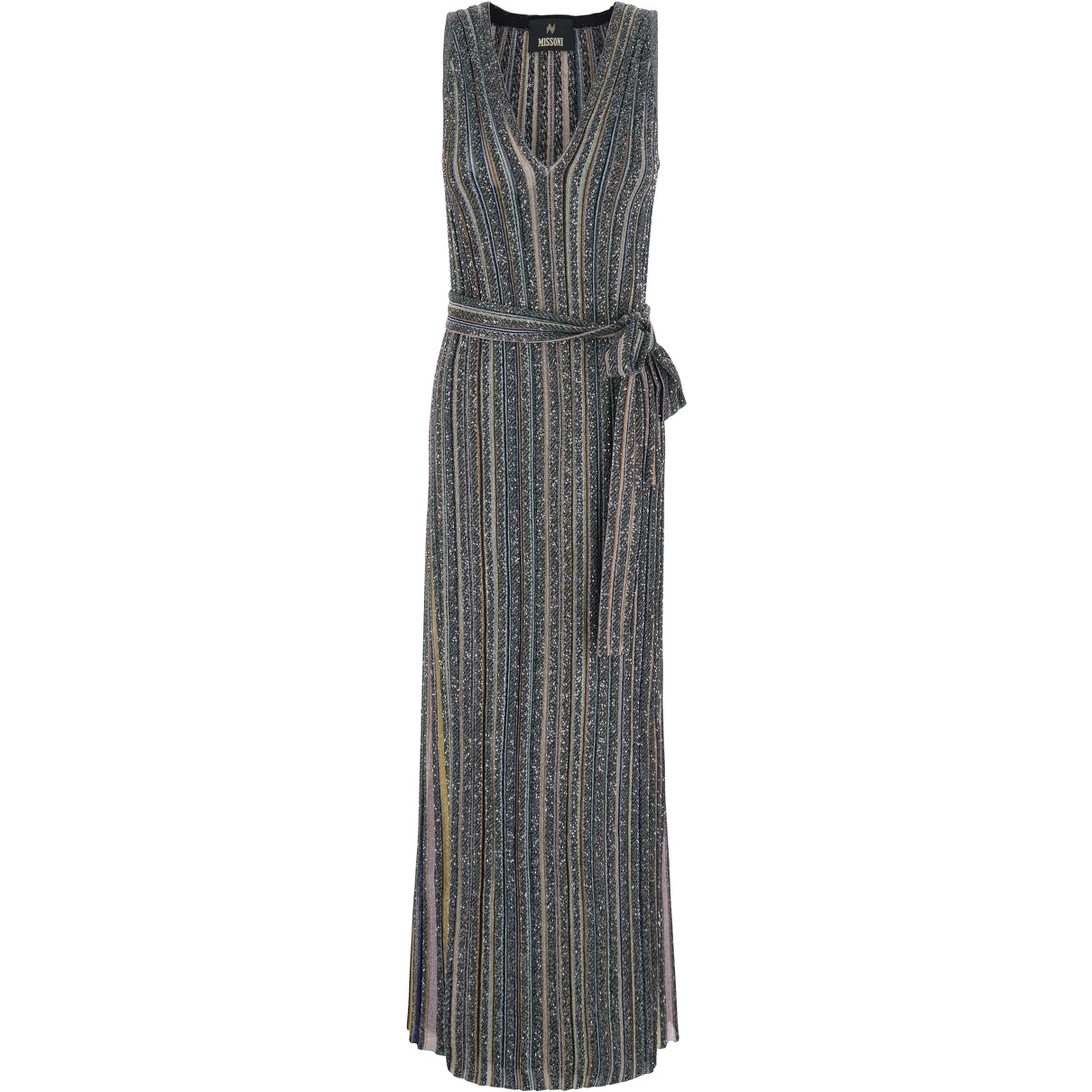 multicolor Long dress with V-neck and all-over applied sequins in viscose for women