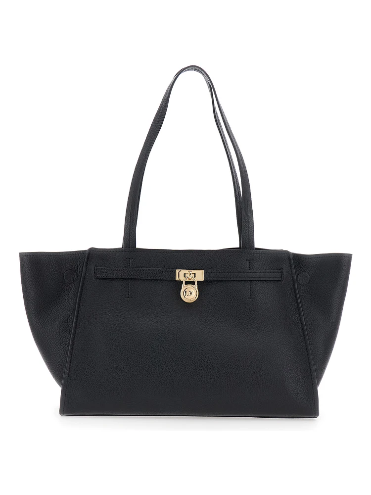 HAMILTON MODERNE LG EAST WEST FOLD TOTE with elegant details in leather and metal, Tech Fabric, black color, unisex