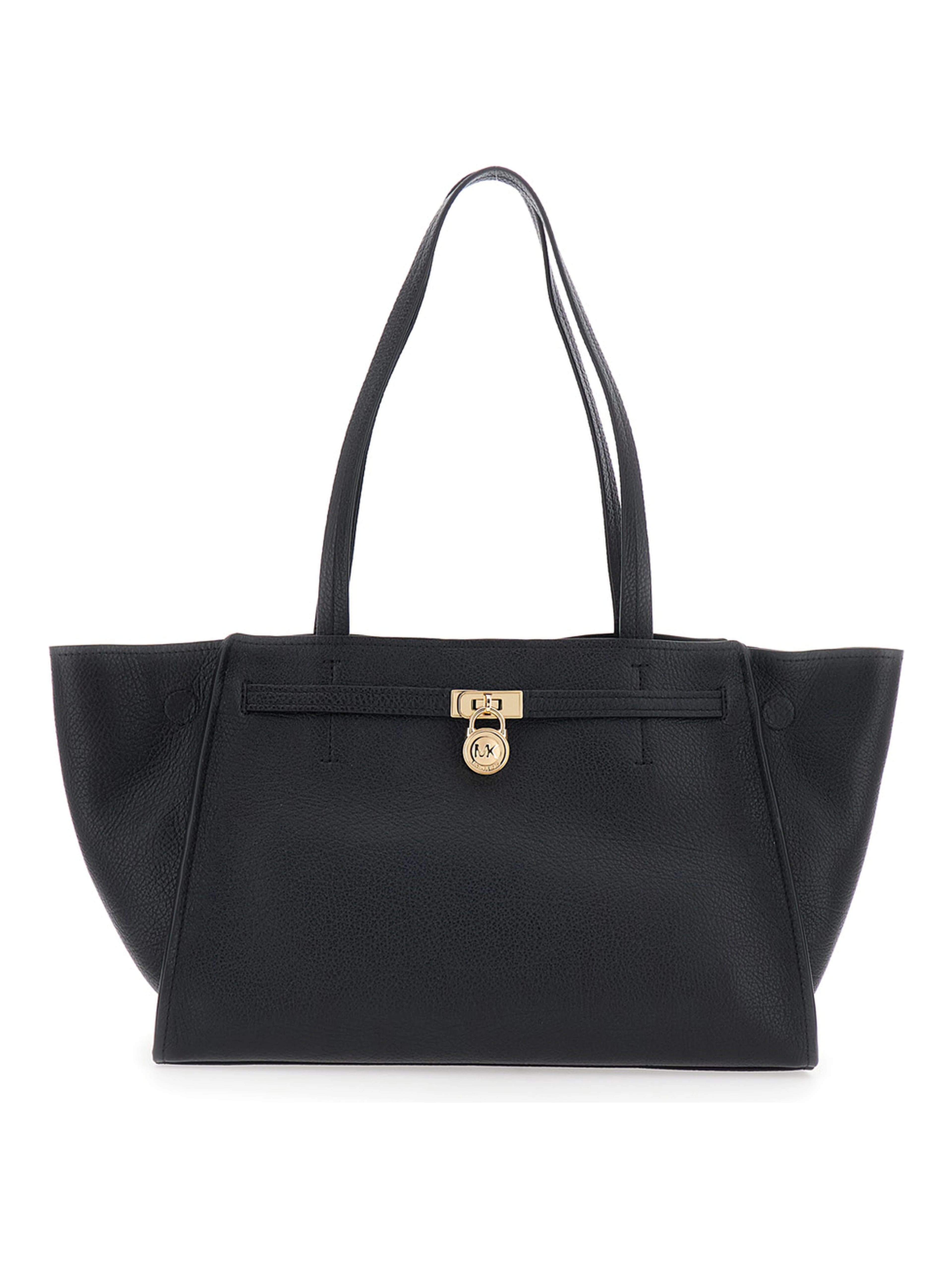 HAMILTON MODERNE LG EAST WEST FOLD TOTE with elegant details in leather and metal, Tech Fabric, black color, unisex