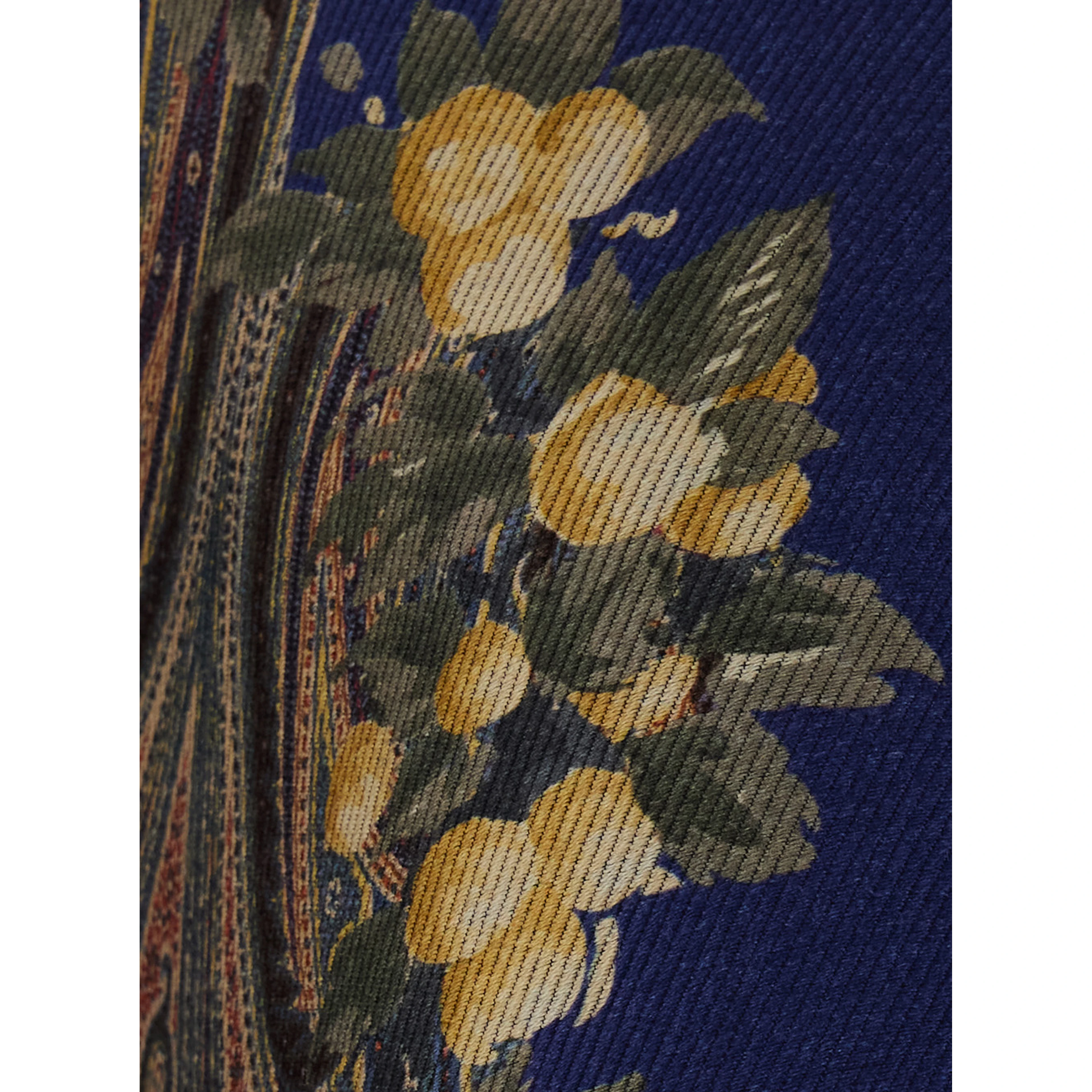 Blue Cape with Paisley motif and all-over floral print in blend wool for women