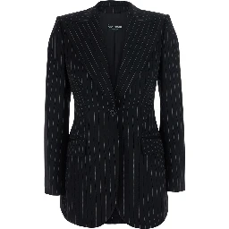 black Blazer with all-over stripe motif and notched revers in wool for women