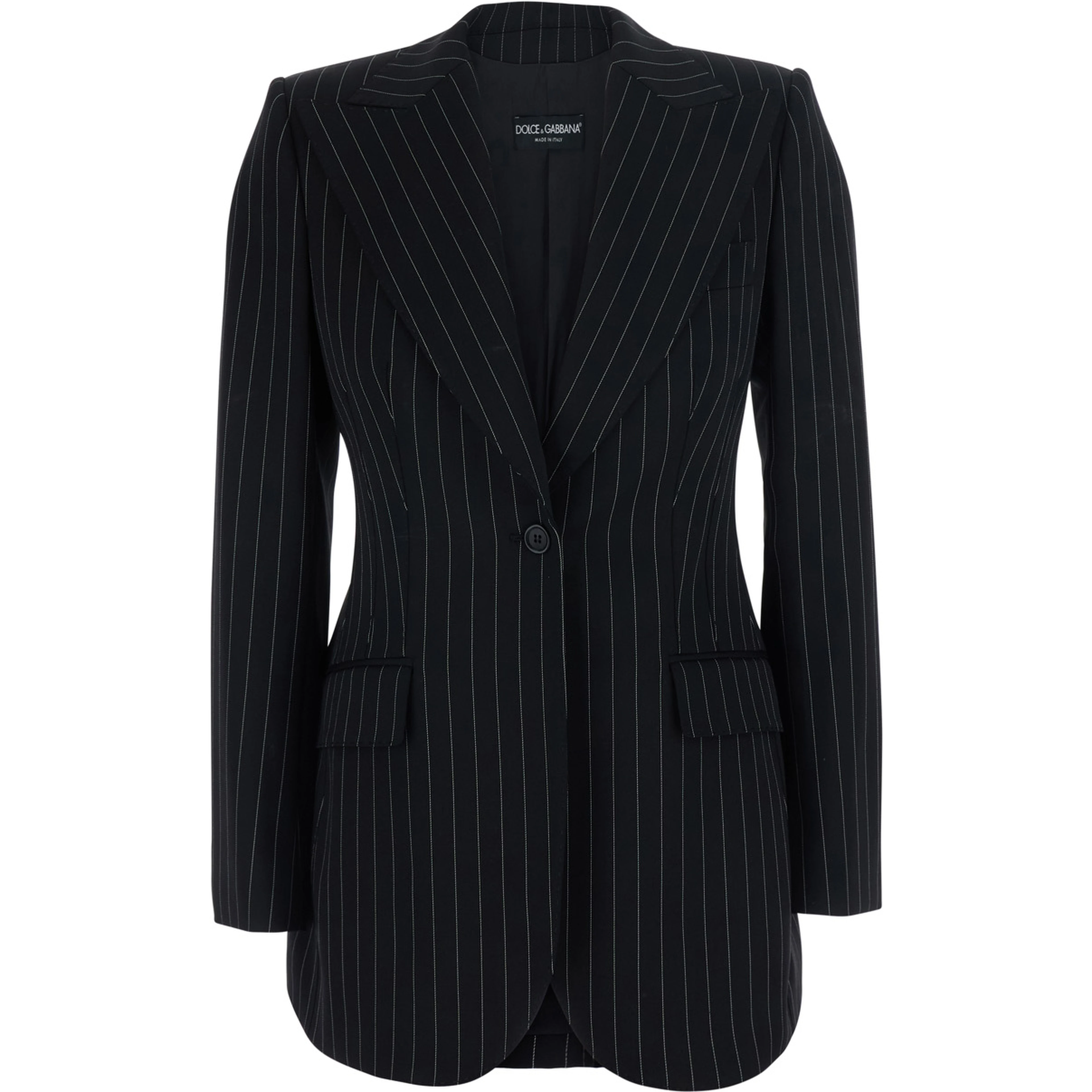 black Blazer with all-over stripe motif and notched revers in wool for women