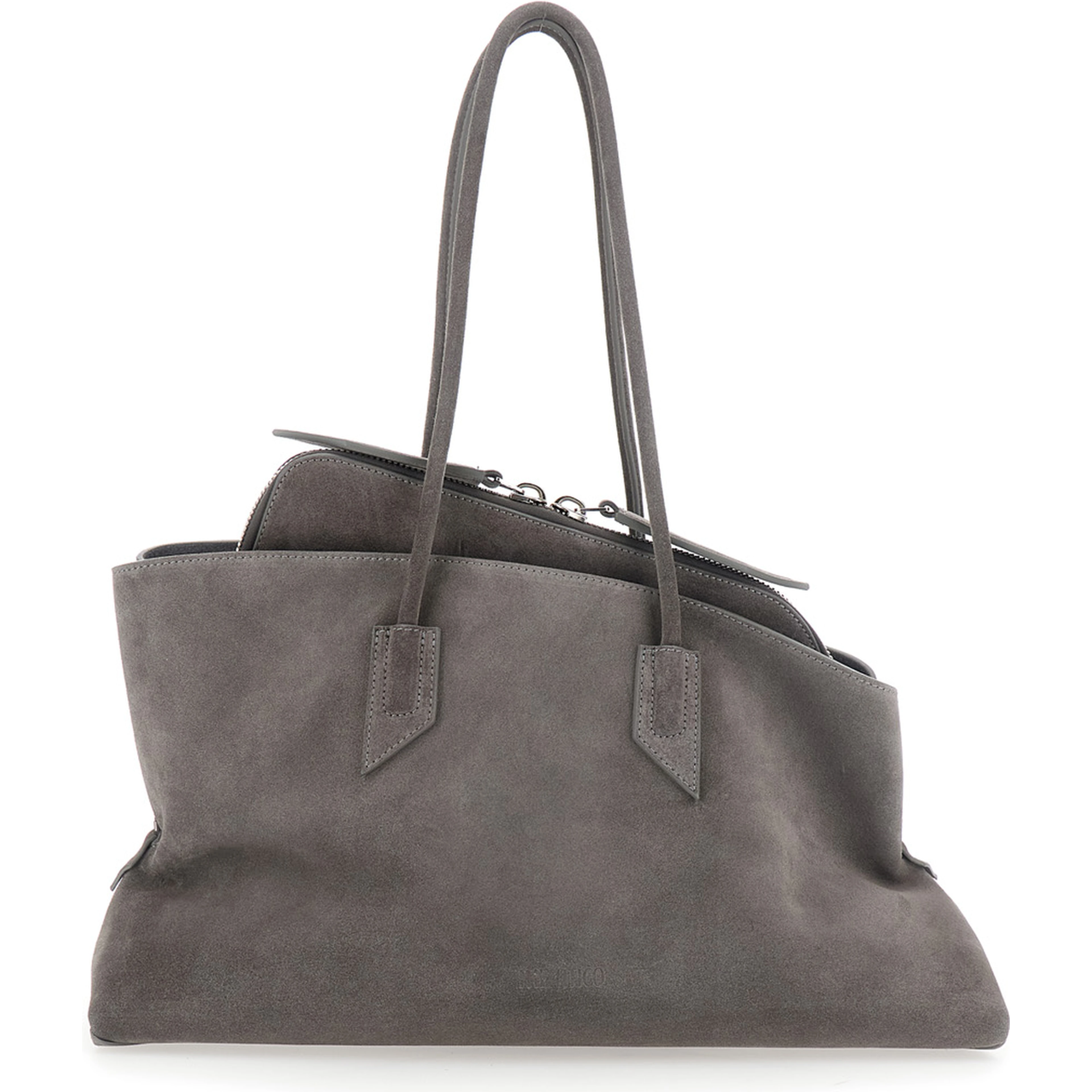 La Passeggiata Grey Medium Shoulder Bagwith Two Top Handles in Suede for Women