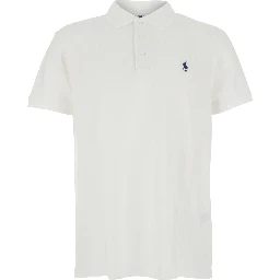 Custom Fit White polo shirt with classic collar and Pony embroidery on the front in cotton for men