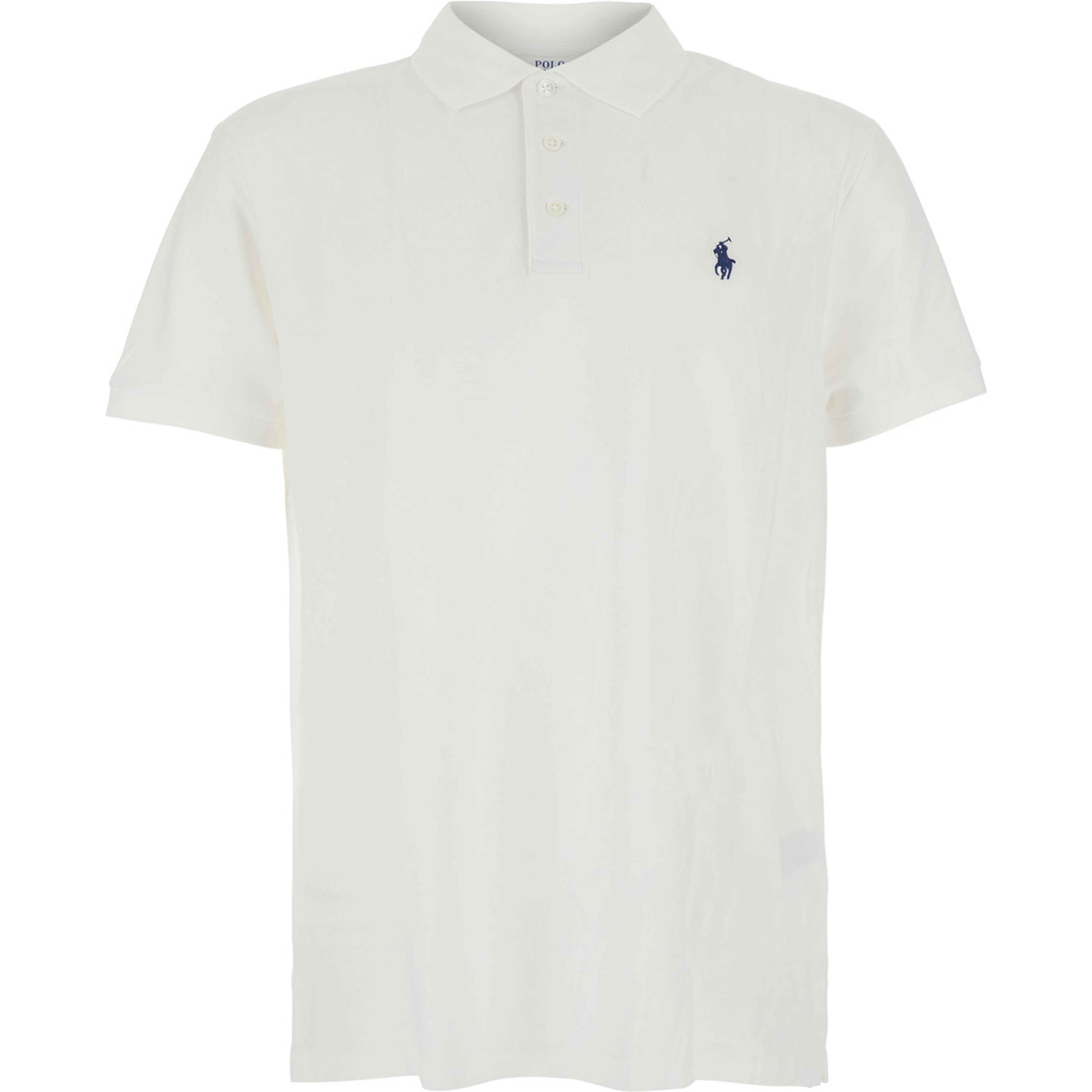 Custom Fit White polo shirt with classic collar and Pony embroidery on the front in cotton for men