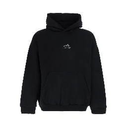 Black Hoodie with fixed hood and logo lettering on the front in cotton for men