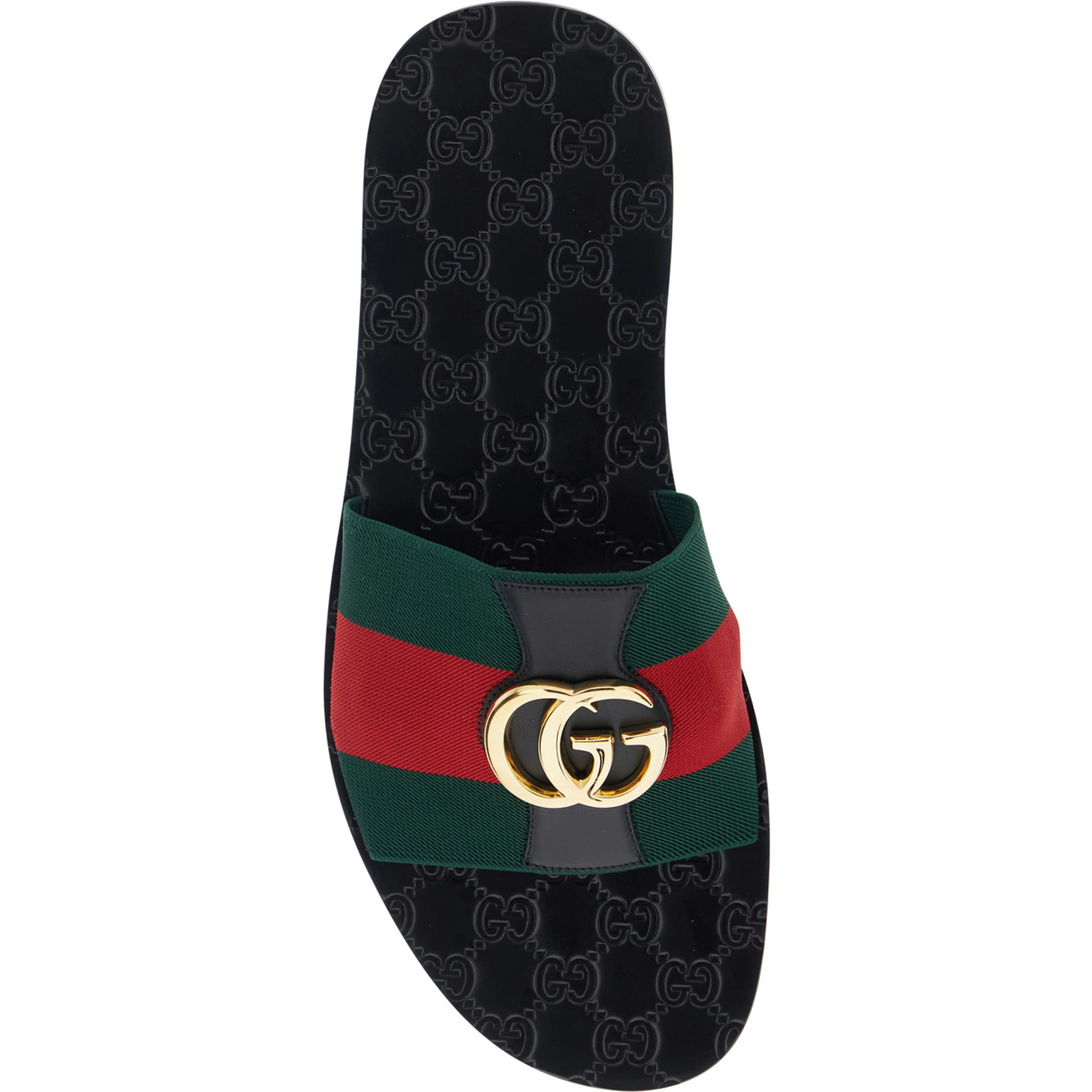 Riviera Black Sandals with Web stripe and metallic GG logo in leather and Tech Fabric men