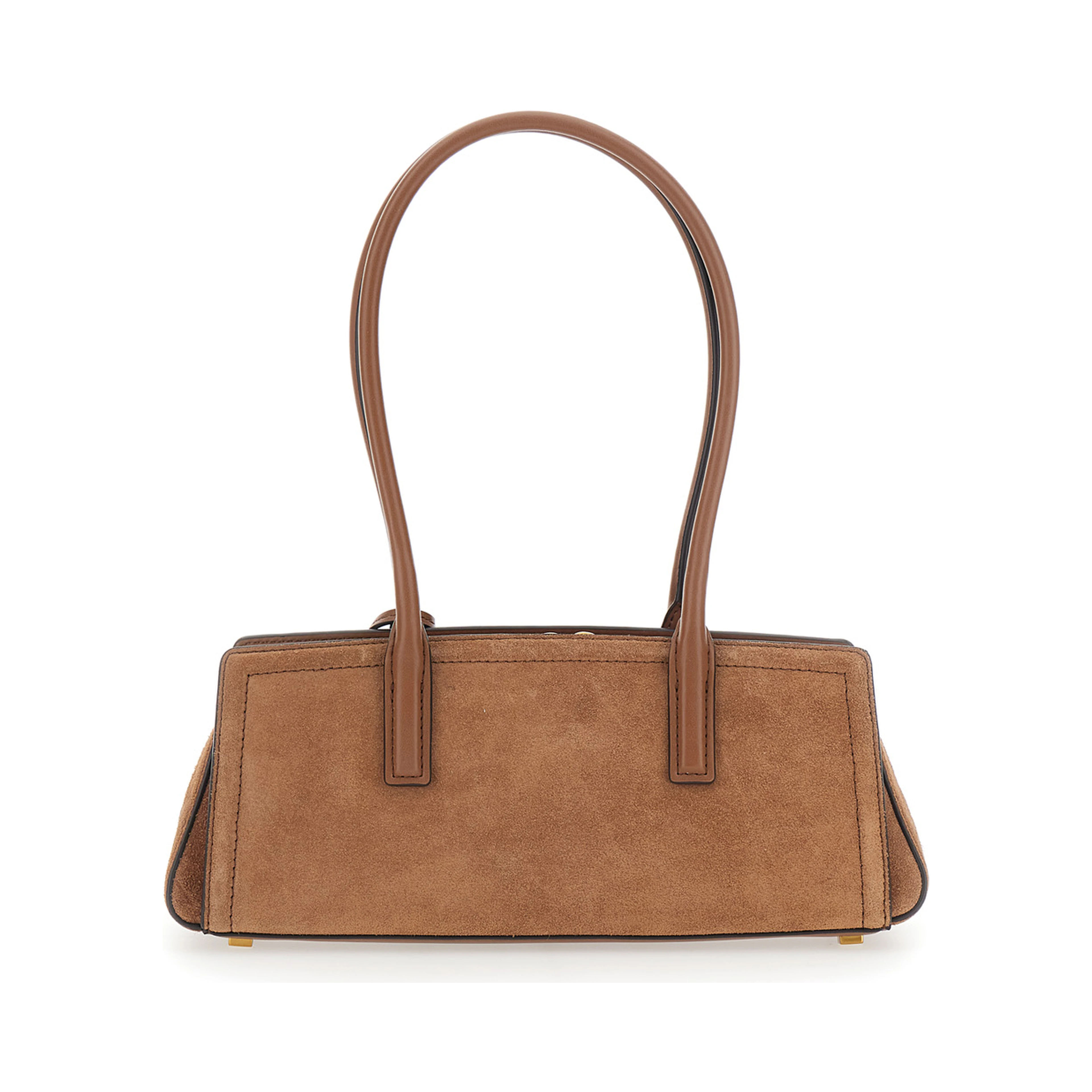 Laila Brown Shoulder Bag with Logo Plate on Front in Suede for Women