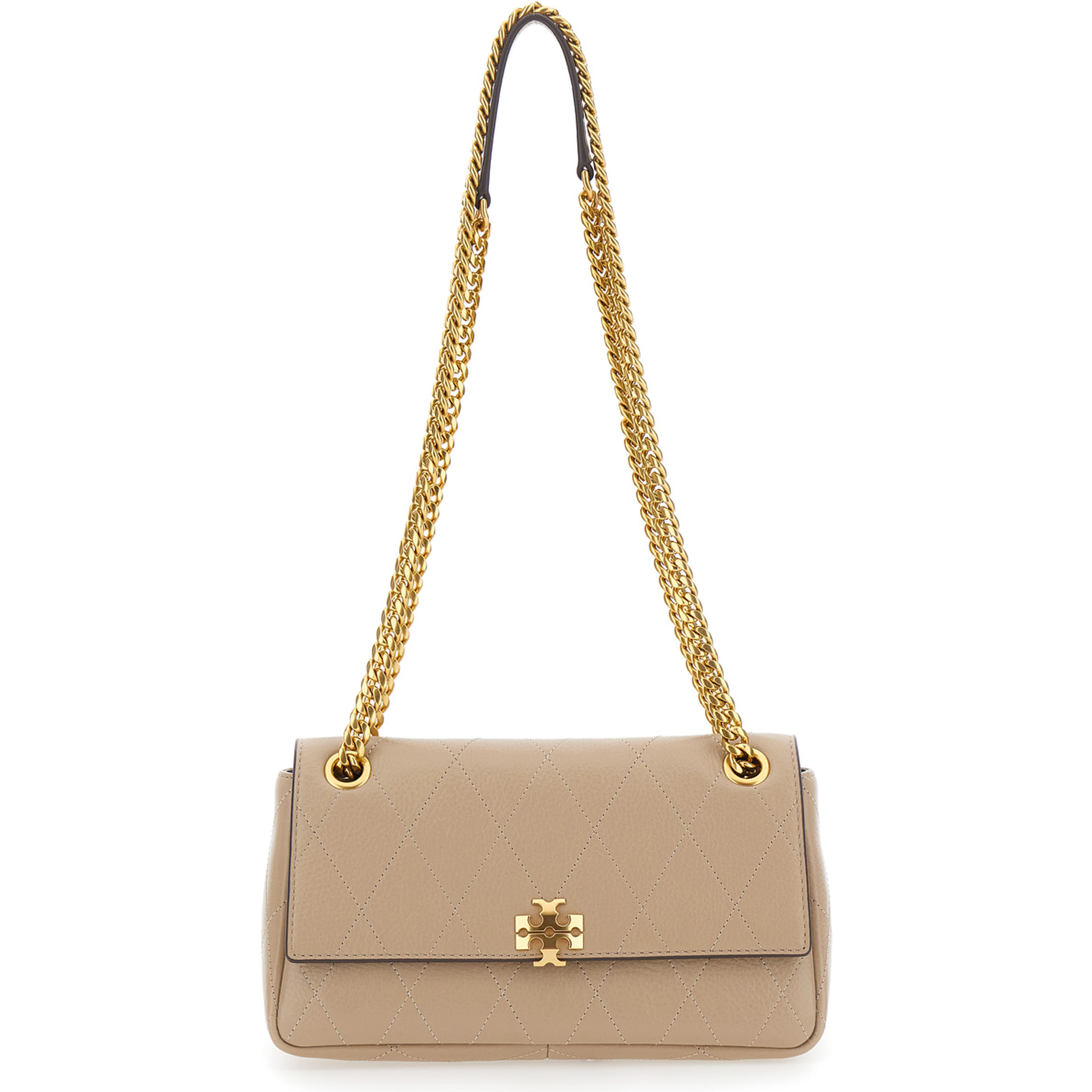 Charlie Gray Crossbody bag with Chain Strap and Logo Plate on Front in Quilted Suede for Women