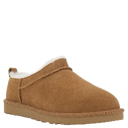 Beige Mule with logo on the side and faux fur lining in suede for men