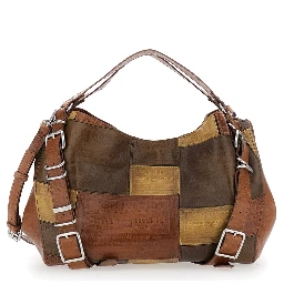 D-One Brown Shoulder bag with logo on the front and decorative straps with buckles in leather for women