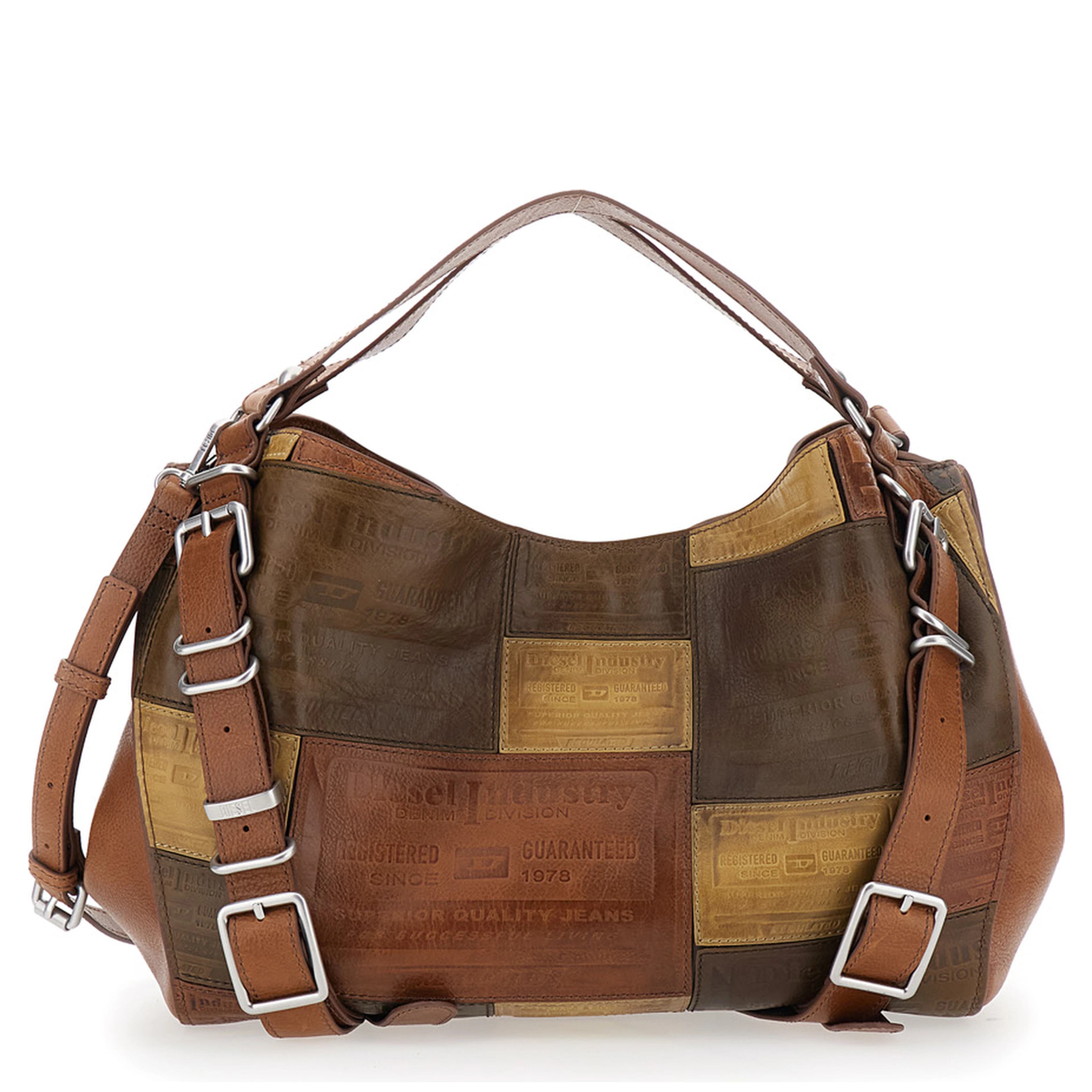 D-One Brown Shoulder bag with logo on the front and decorative straps with buckles in leather for women