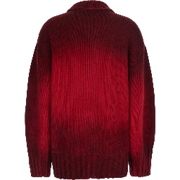 Red Cardigan with classic collar and sprayed design with gradient effect in wool and cashmere for women
