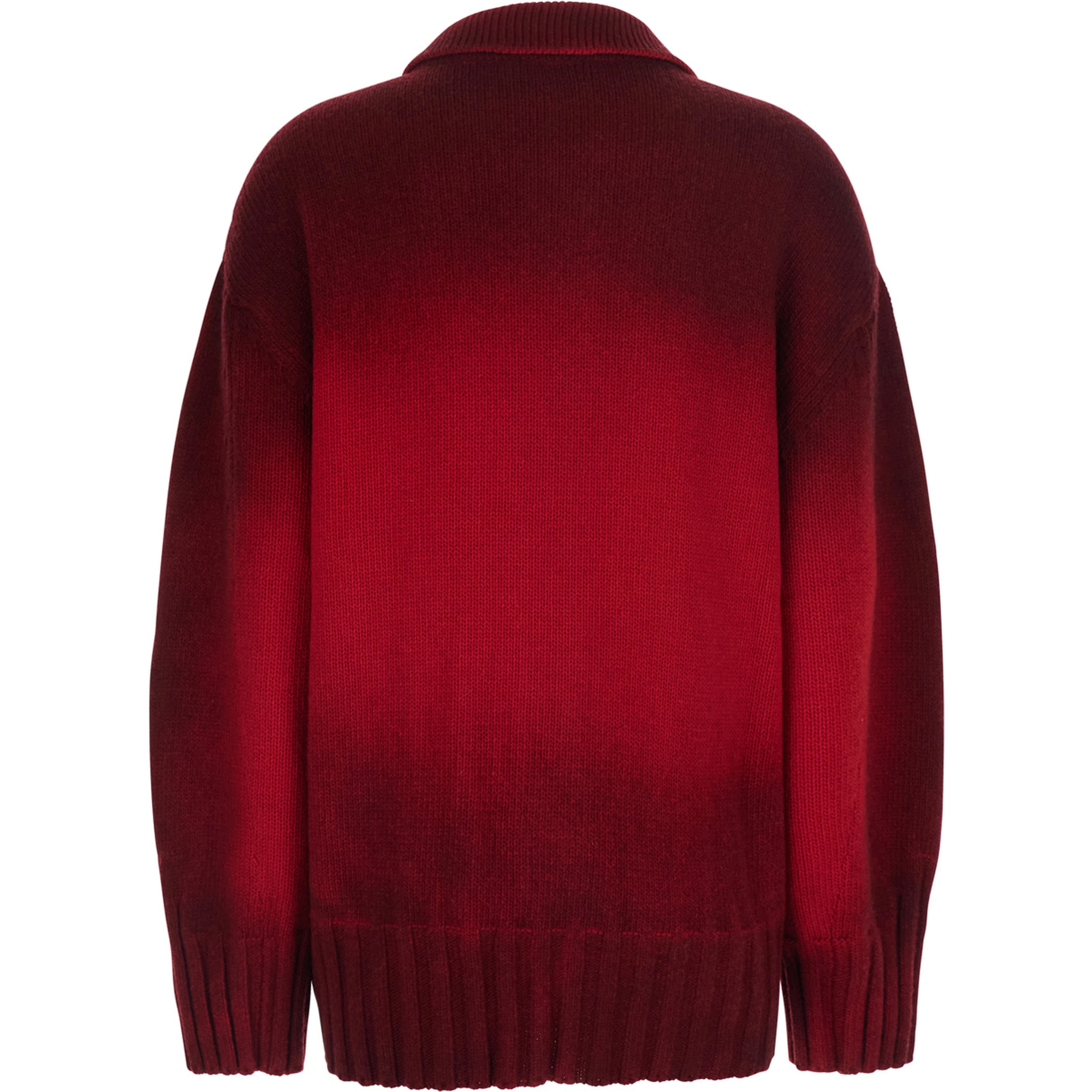 Red Cardigan with classic collar and sprayed design with gradient effect in wool and cashmere for women
