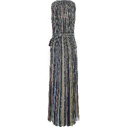 multicolor Long dress with V-neck and all-over applied sequins in viscose for women