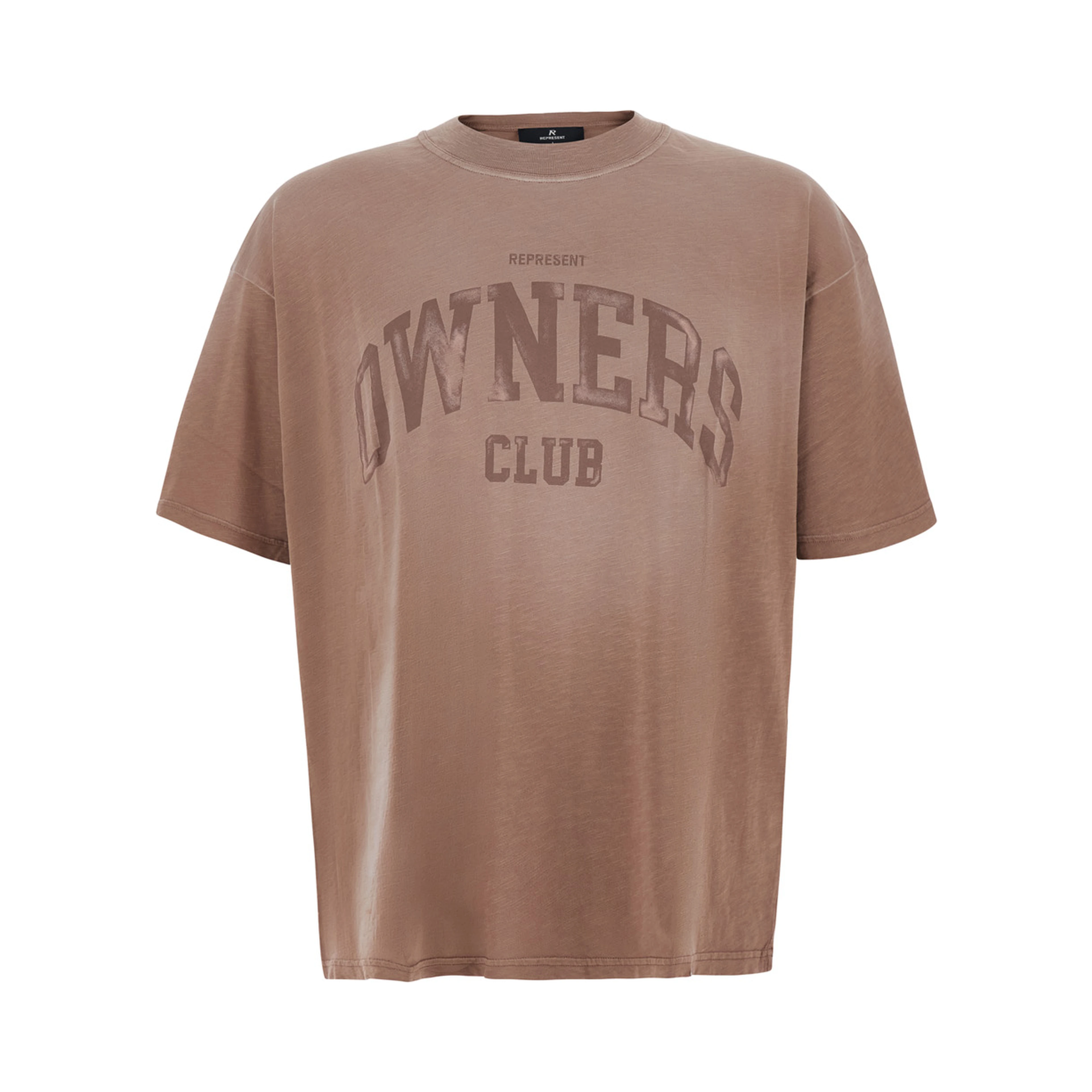 faded beige Crew neck T-shirt with maxi print on the front in cotton for men