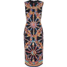 multicolor Sleeveless dress with all-over Carretto print in satin for women