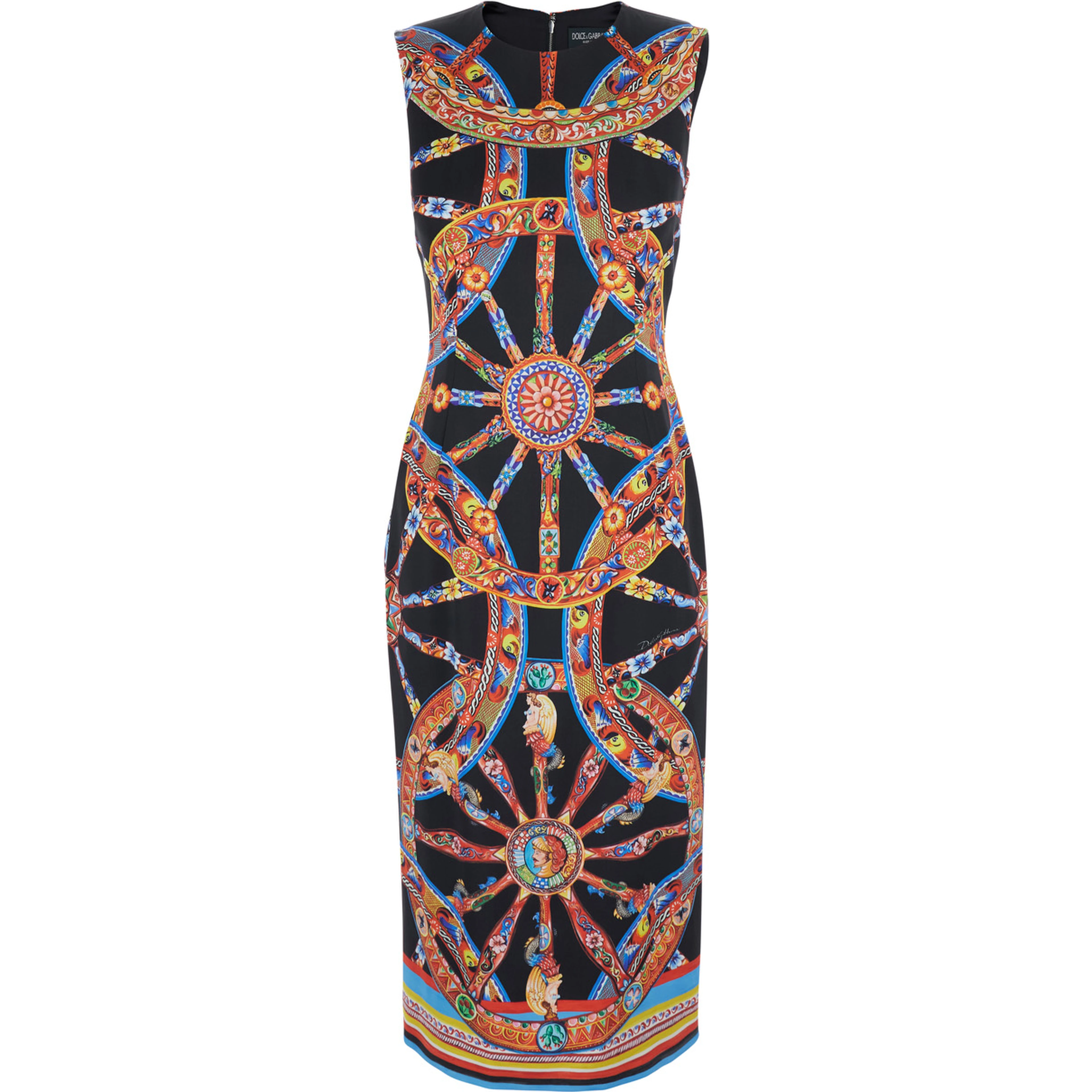 multicolor Sleeveless dress with all-over Carretto print in satin for women