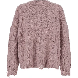 Pink Crewneck sweater with distressed effect and logo patch on the back in Tech Fabric men