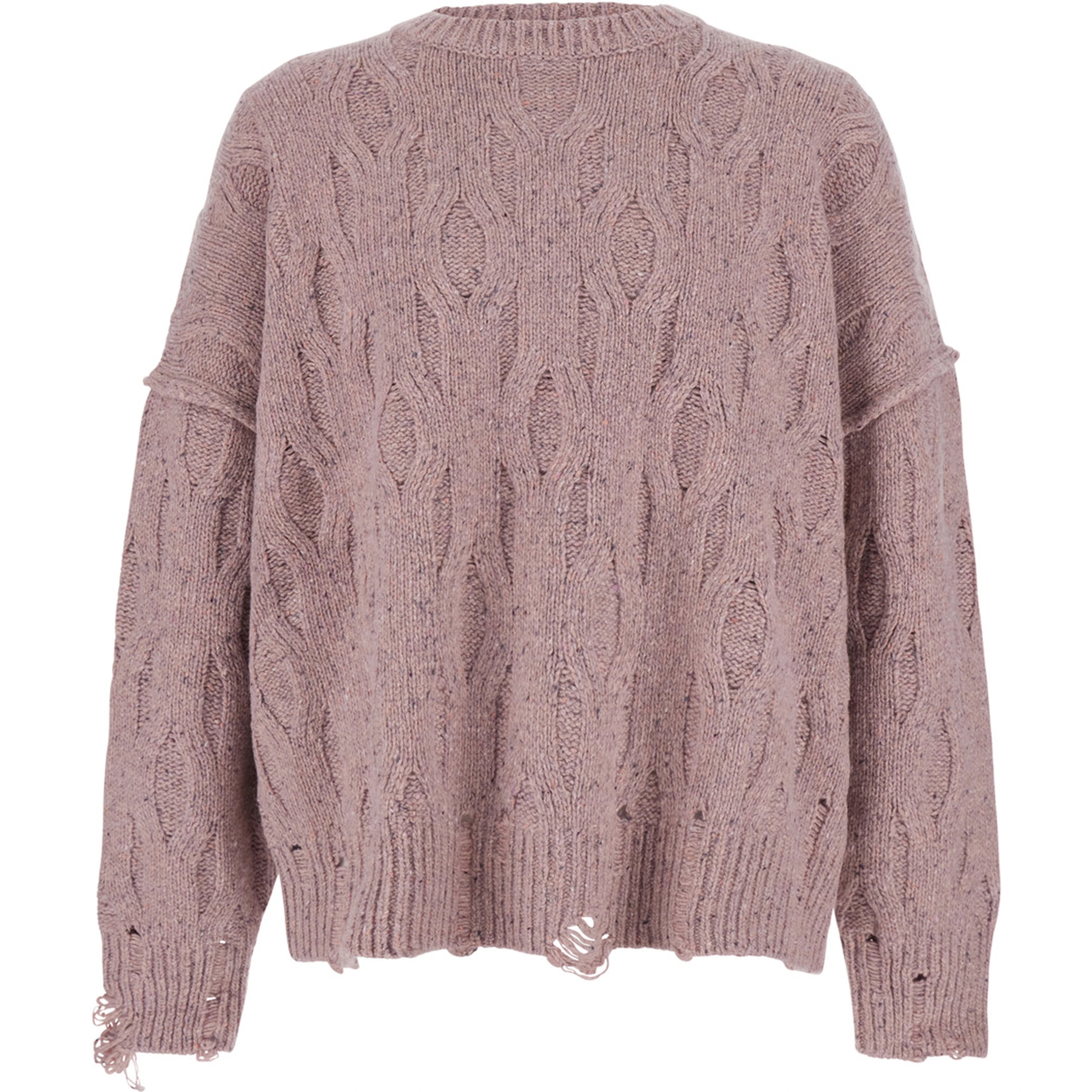 Pink Crewneck sweater with distressed effect and logo patch on the back in Tech Fabric men
