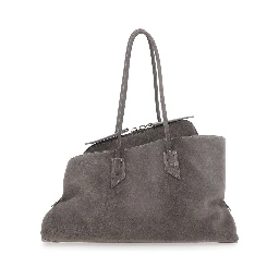 La Passeggiata Grey Medium Shoulder Bagwith Two Top Handles in Suede for Women