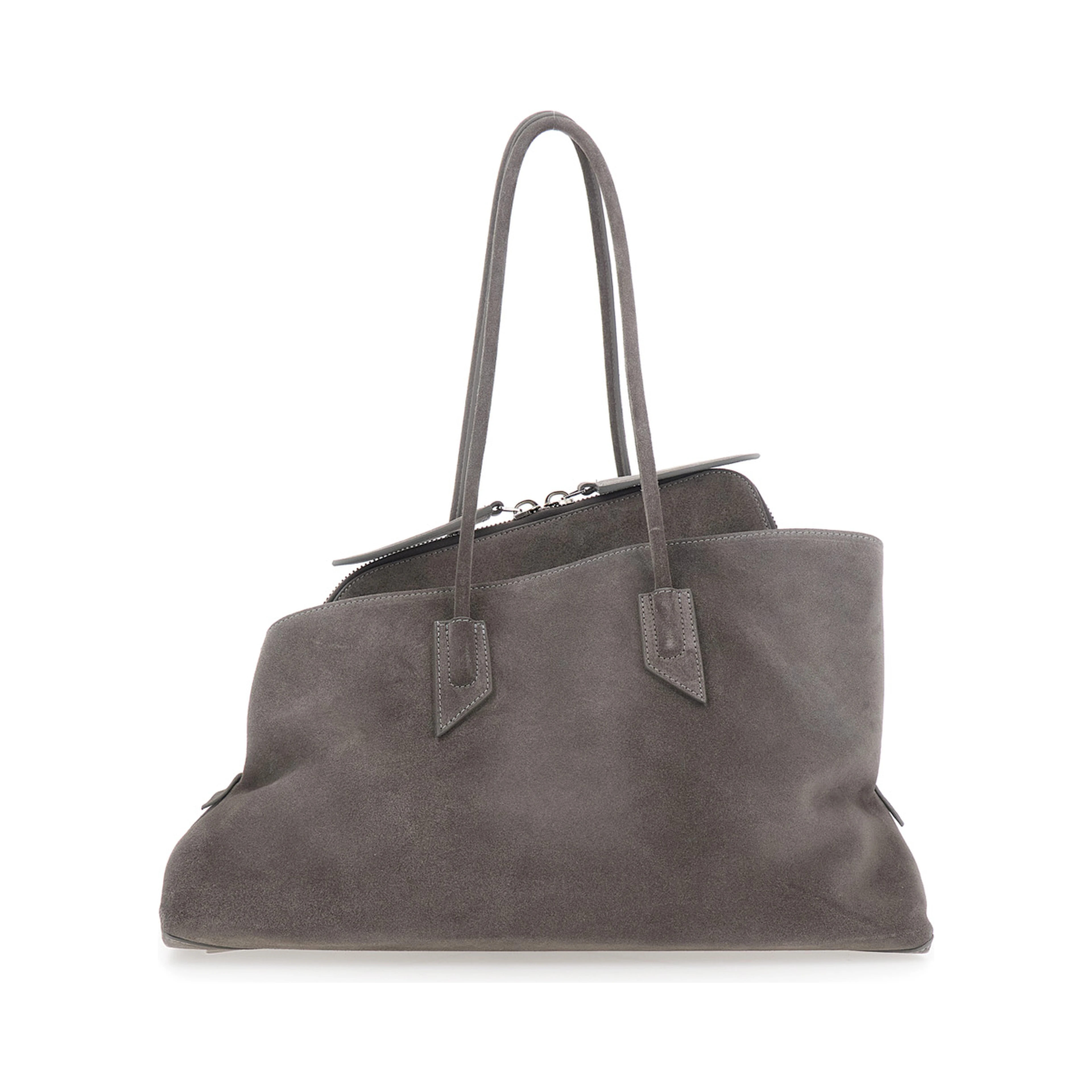 La Passeggiata Grey Medium Shoulder Bagwith Two Top Handles in Suede for Women